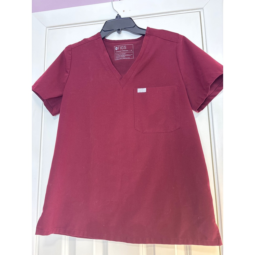 FIGS Casma V-Neck Scrub Top Burgundy Maroon Technical Collection FW1000 Mens M